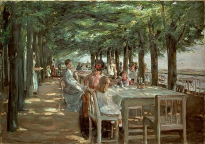 Terras in restaurant Jacob in Nienstedten aan de Elbe door Max Liebermann